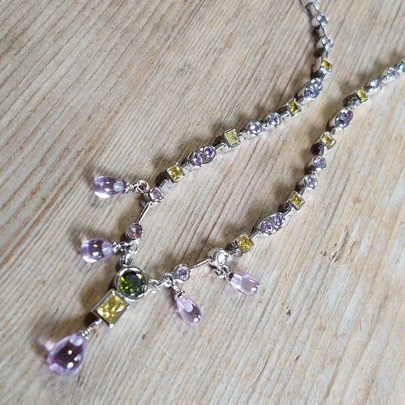 Sterling Silver 925 RP CZ Stones Crystal Lavaliere Statement Necklace 18 1/2" - Picture 9 of 12